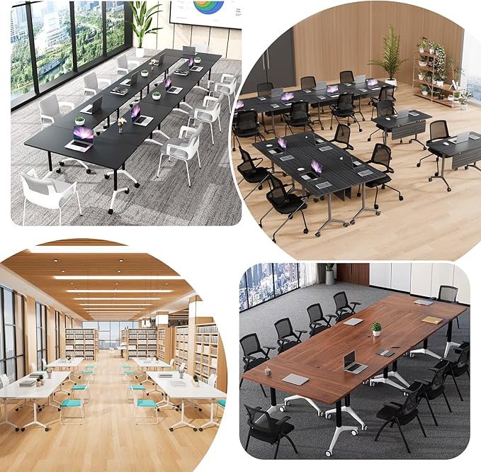 Goakwwuz Conference Room Table, Folding Conference Tables,Thicken Grey Tabletop,Flip Top Wooden Seminar Meeting Room Table for Conference Room Offices (4, Walnut, 47.2“)