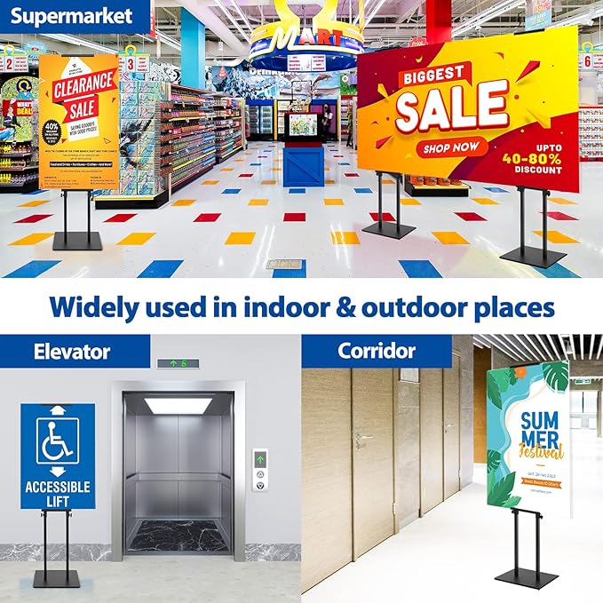 VAIIGO 2Pack Poster Stand for Display, Heavy Duty Floor Standing Sign Holder, Double-Sided Poster Board Stand, Adjustable Height Up to 80 inch, Outdoor Banner Stand for Board & Foam Display, Black