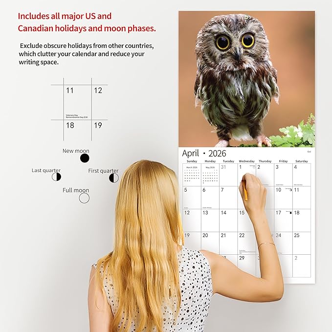2026 Wall Calendar,Calendar 2026, November 2025 - December 2026, Wall Calendar Baby Animals, 12" x 24" Opened,Full Page Months Thick & Sturdy Paper for Calendar Organizing & Planning