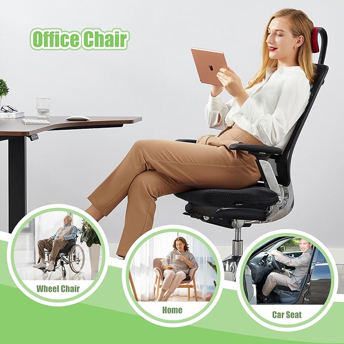 Aurssa Air Fiber Office Chair Cushion - Ergonomic Seat Cushion for Orthopedic Coccyx, Relief Hip & Back Support - Doctor Recommended Cushion for Long Sitting Worker Driver & Handicapped (Dark Gray)