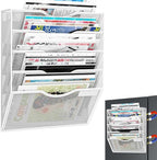 LQPAFZ 5-Tier Magnetic File Organizer, No Drilling Installation, White Magnetic Paper Holder, Magazine Rack for Refrigerator and File Cabinets
