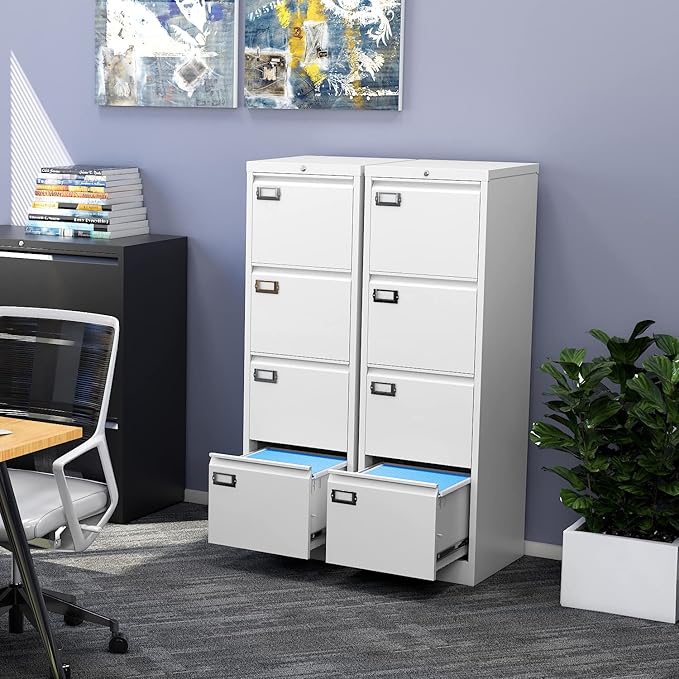 Fesbos File Cabinets - 4 Drawers Vertical 17.8" Deep Lockable Filing Cabinet - White Metal Storage Cabinets for Home Office to Hanging Files Letter/Legal/F4/A4 Size