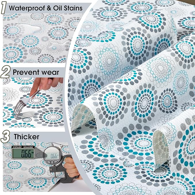 ALIUNI Drawer and Shelf Liner, Non-Slip Kitchen Cabinet Liners Non-Adhesive Thick Strong Grip Waterproof Washable Mats Protect Dresser Shelves Cupboard Bathroom Cabinets, Spiral, 24 in X 10 FT