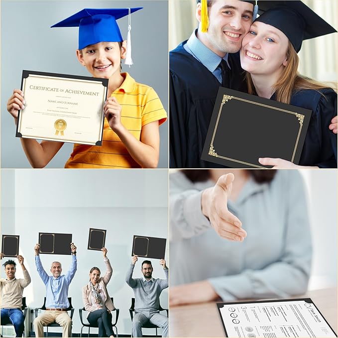 HAUTOCO 10 Pcs Certificate Holders, Black Diploma Folders Document Covers with Gold Foil Border for Letter Size 8.5x11 Cardstock, Award, Graduation