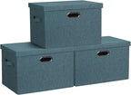 Graciadeco Large 17" 36 Quart Collapsible Stackable Storage Bins with Lids, 3 Packs Blue-Green Linen Fabric Closet Boxes with Lids, Storage Cube Baskets Container Organizers for Bedroom (17x12x11)