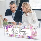 Custom Office Name Plate for Desk, Personalized Gifts for Women, Appreciation Gifts for Employee Coworkers Boss Teacher, Office Accessories (Hundred Flowers)