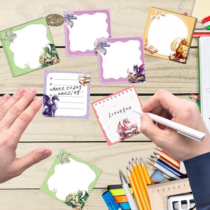 Lovarywow Dragon Sticky Notes Gifts, 9 Pack Cute Dragon Notepads 3x3 Inch Gifts for Students Coworkers, Funny Self-Stick Memo Pad Office School Supplies for Men Women (450 Sheets)