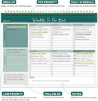 ALKALO 104 Pgs Weekly To Do List Notepad, 52 Duplex-Printed Undated Sheets 100 GSM（8.5"×11") Weekly Desk Planner For Work Home School Office Desk Accessories Supplies & Goal Setting Tasks - Green