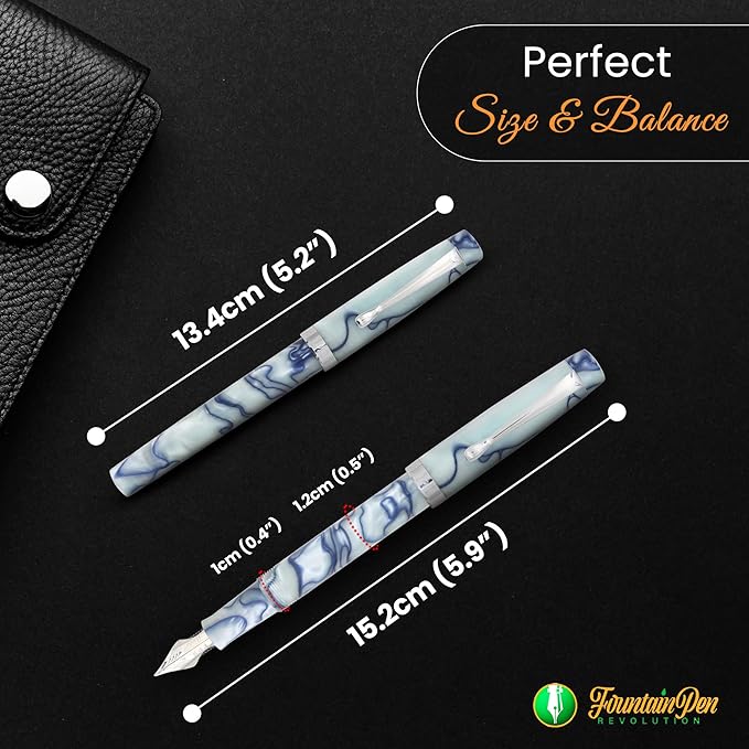 FPR Himalaya V2-Chrome Ultra Flex Nib Pen - Twist-Style Converter Filled Calligraphy Pens for Writing-Fancy Pens for Men & Women - Flex Fountain Pen w/Metal Clip & Cap Ring (Peacock Aqua Acrylic)