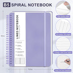 Lined Spiral Journal Notebook, B5 Spiral Notebook, 7.8''×10'' Journaling Notebooks for Work, School, Women, College Ruled Spiral Notebook, Hardcover Leather Notebook for Note Taking Business, Purple