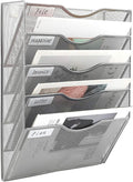 EasyPAG Hanging Wall File Organizer, 5 Pocket Wall Mounted Mail Organizer, Vertical Document Folder Holder with Nametag Label, Space Saving Paper Storage Magazine Rack for Office Home School, Silver