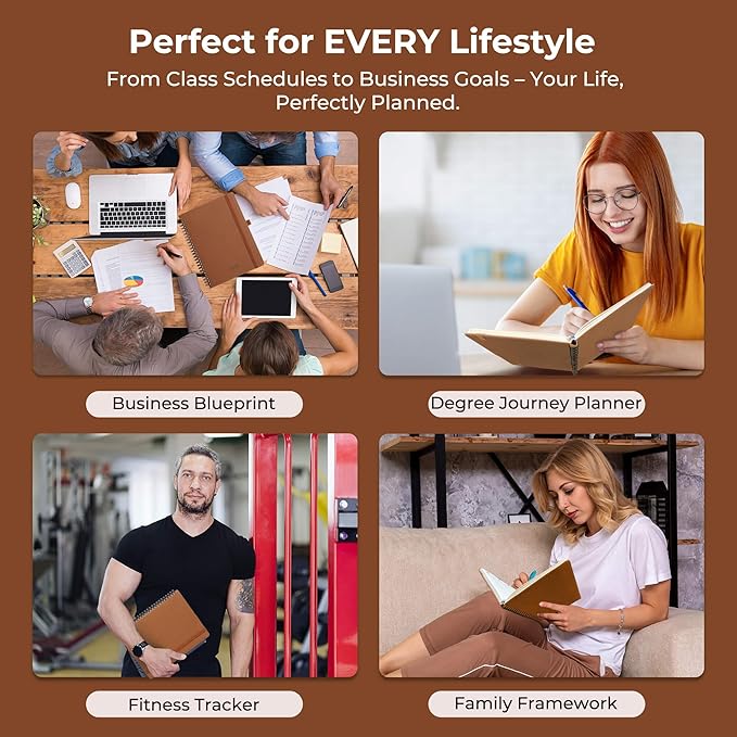 IN-LUXPRO Planner 2026 Daily Weekly and Monthly,8.5"x6.5",12 Months Spiral Bound Calendar Agenda with Self-adhesive Pen Holder,2026 Appointment Book with Vegan Leather Soft Cover,Brown