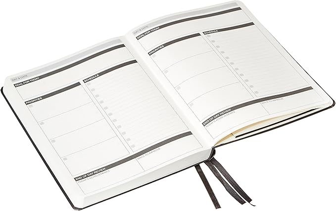Amazon Basics Daily Planner and Journal, Hard Cover, 5.8" x 8.25", Black