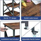 Fannova 23.6 x 23.6 Inches Large Printer Stand, 3 Tier Square Printer Table with Height Adjustable Storage Shelf, Rolling Printer Cart with Industrial Wheels for Home Office - Rustic Brown