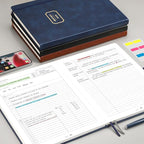 EMSHOI Meeting Notebook for Work with Sticky Tabs - 240 Pages, A4 Size Project Planner, PU Leather Meeting Agenda/Minutes Organizer for Women Men, Note Taking, Office & Business, 8.3"x11.7", Coffee