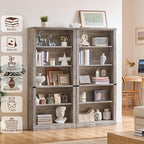 RWYHG 70" Grey Tall Bookshelf Set of 2,5-Tier Thick Wooden Book Shelf with Adjustable Shelves,Free Standing Farmhouse Bookcase with Open Display Storage,Floor Vintage Bookshelves for Living Room