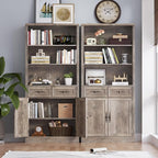 BORNOON 71.4" Tall Bookshelf with Drawers & Cabinet, 5-Tier Floor Standing Bookcase with Storage Doors, Adjustable Shelves & Metal Handles, 31.5" Wide Organizer for Home Office, Living Room