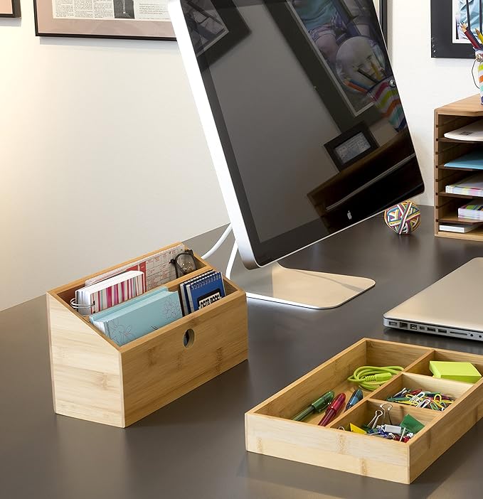 Lipper International 808 Bamboo Wood 2-Slot Office Supply Desk Organizer, 10 3/4" x 4 1/8" x 6"