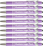 HEYZARDA Personalized Pens with Name Text Logo Custom Ballpoint Pen for Business Office Events with Stylus for Touchscreen 50 Pcs Purple