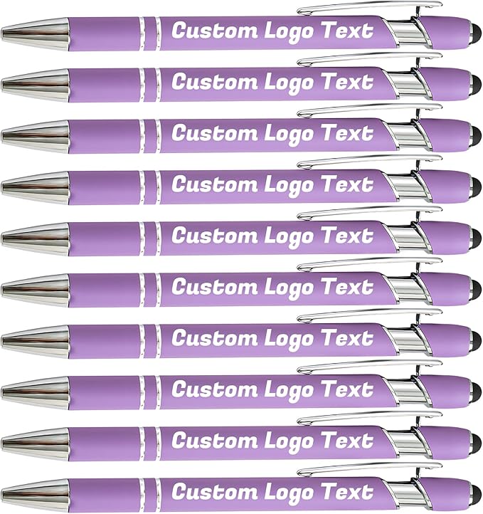 HEYZARDA Personalized Pens with Name Text Logo Custom Ballpoint Pen for Business Office Events with Stylus for Touchscreen 100 Pcs Purple