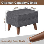 FAGAGA Small Footstool Ottoman with Storage, Ottoman Foot Rest, Modern Foot Stool with Adjustable Lid and Sturdy Wood Legs for Living Room, Bedroom, Couch, Enterway, Light Gray