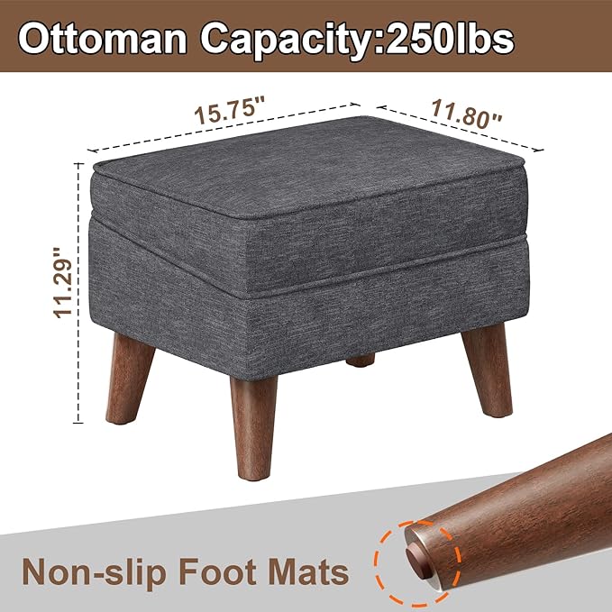 FAGAGA Small Footstool Ottoman with Storage, Ottoman Foot Rest, Modern Foot Stool with Adjustable Lid and Sturdy Wood Legs for Living Room, Bedroom, Couch, Enterway, Light Gray