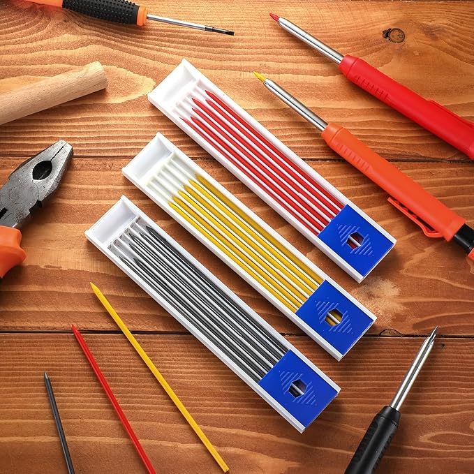Zhehao 120 Pieces 2.8 mm Carpenter Pencils Lead Refills HB Refill for Construction Pencils Refills Mechanical for Writing Drawing Drafting Woodworking Construction(Black, Red, Yellow)