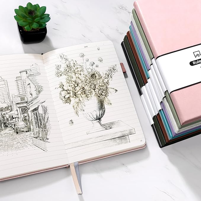 Annecy Lined Journal Notebook, Hardcover Leather Journal for Women & Men, 160 Numbered Pages, Medium 5.5" x 8.25", 100 GSM Thick Paper, Pink
