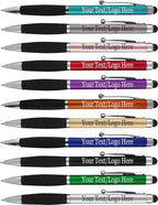 SyPen Personalized Pens With your Custom Logo or Text-600 Pack Bulk-for Businesses, Parties, and Events, 2 in 1 Ballpoint Pen & Stylus for Touchscreen Devices, L'Blue Barrel, Black Ink