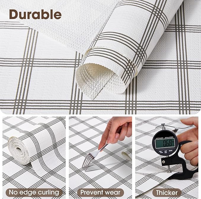 ALIUNI Drawer and Shelf Liner, Non-Slip Kitchen Cabinet Liners Non-Adhesive Thick Strong Grip Waterproof Washable Mats Protect Dresser Shelves Cupboard Bathroom Cabinets, White Stripes, 12 in X 30 FT