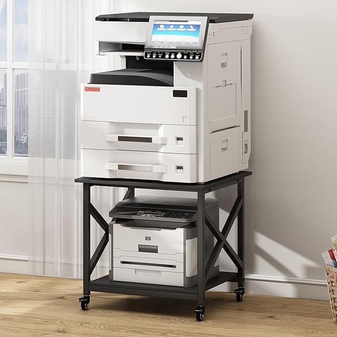 Fannova 2 Tier Large Printer Stand, 23.6 x 23.6 x 22.6 Inches Square Printer Table with Storage Shelf, Rolling Printer Cart with Industrial Wheels for Home Office, Mini Fridge Stand Table - Black