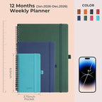 IN-LUXPRO Planner 2026 Daily Weekly and Monthly,6.5"x3.75",12 Months Spiral Bound Calendar Agenda with Self-adhesive Pen Holder,2026 Appointment Book with Vegan Leather Soft Cover,Blue