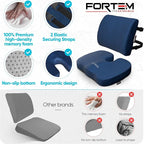 FORTEM Seat Cushion, Office Chair Cushion, Lumbar Support Pillow for Office Chair, Memory Foam Sciatica Coccyx Tailbone Pressure Pain Relief, Car Sitting Pad, Washable Non Slip