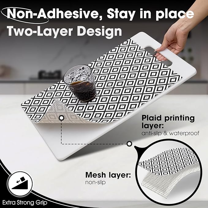 ALIUNI Drawer and Shelf Liner, Non-Slip Kitchen Cabinet Liners Non-Adhesive Thick Strong Grip Waterproof Washable Mats Protect Dresser Shelves Cupboard Bathroom Cabinets, Black & White, 12 in X 20 FT