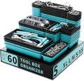 FLYVOLE Tool Box Organizer Tray, Toolbox Desk Drawer Organizer, Tool Box Tray, Toolbox Organization Storage for Rolling Tool Chest (60PCS (Blue+Black))