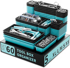 FLYVOLE Tool Box Organizer Tray, Toolbox Desk Drawer Organizer, Tool Box Tray, Toolbox Organization Storage for Rolling Tool Chest (60PCS (Blue+Black))