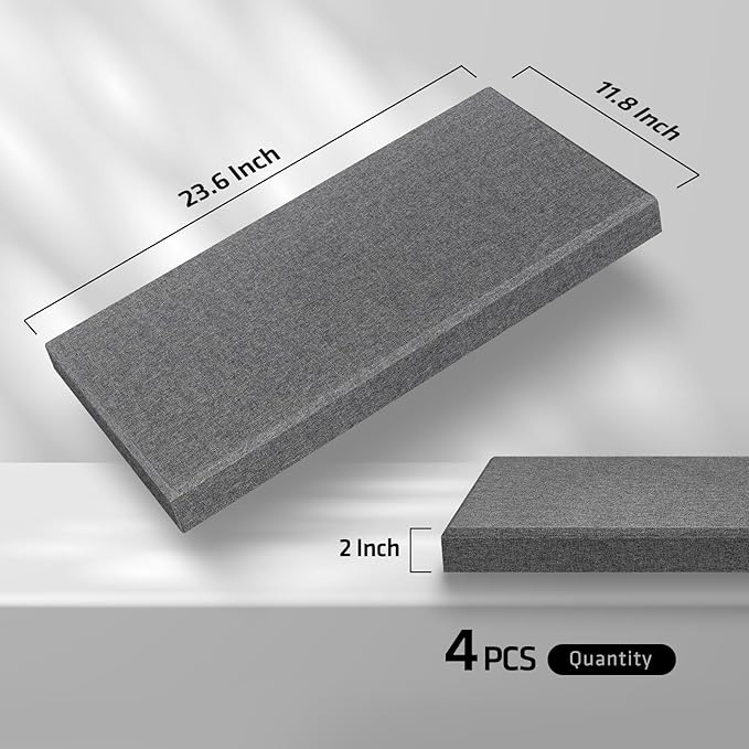 UMIACOUSTICS 4 PCS Acoustic Panels with Hanging Brackets, 2” Thick Fiberglass Sound Proof Panels Removable for Studios, Office, Home Theater Wall- Charcoal Grey