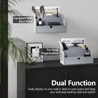 Rebee Vision Pine Wood Mail Organizer for Desk - Minimalist Rustic Style Countertop Mail Sorter for Letters, Files & Magazine - Wooden Folder Organizer with Drawer for Office Desk & Home Decor (Gray)