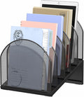 OUTIOE 5-Section Desk File Organizer, Metal Mesh Folder Organizer for Documents, Mail & Office Papers (Black)