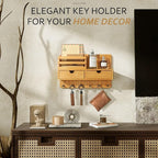 Rebee Vision Modern Farmhouse Key Holder Wall Mount with 2 Drawer Organizer - Mail Holder for Wall with 6 Key Hooks - Ideal for Entryway, Kitchen, and Living Room Decor (Light Brown)