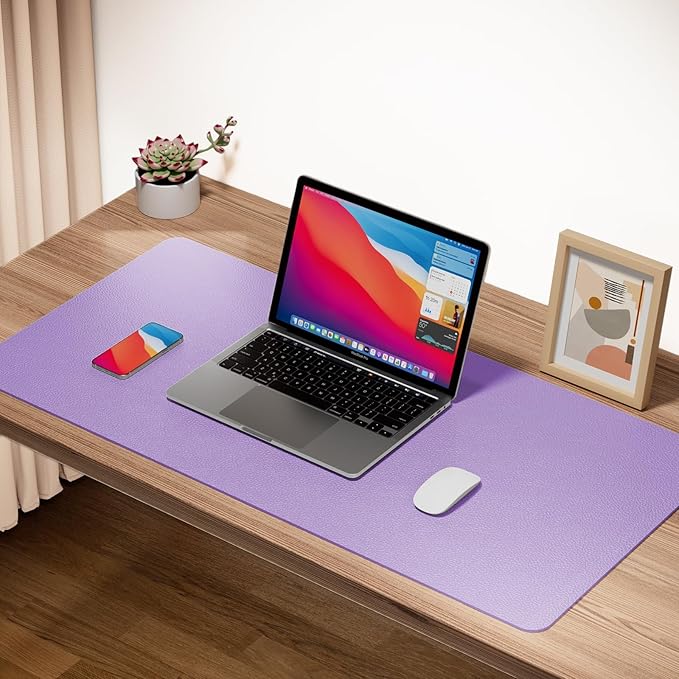 Boutilon Leather Desk Pad Protector,Non-Slip Mouse Pad,Laptop Desk Pad,Office Mouse Mat,Waterproof Leather Desk Blotter,Desk Writing Pad for Office and Home (S-Purple,24"x 14")