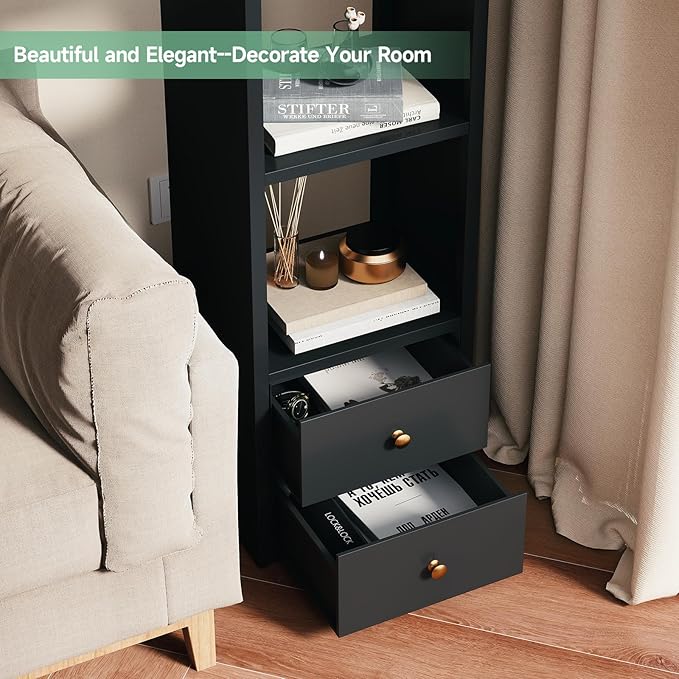 IRONMIX Metal 3 Cube Storage Organizer, Short Black Bookshelf with Storage Cabinet, Narrow Nightstands, Modern Cube Storage Shelf Slim Bedside Table for Small Places, Living Room, 15 min Assembly