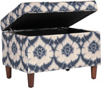 Spatial Order Home Decor | Dinah Collection Modern Storage Ottoman | Ottoman with Storage for Living Room & Bedroom(Blue Medallion Print)