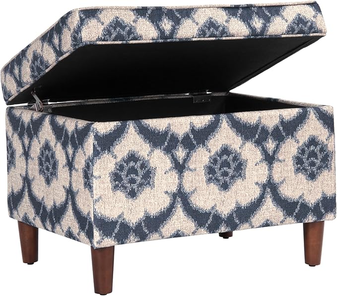 Spatial Order Home Decor | Dinah Collection Modern Storage Ottoman | Ottoman with Storage for Living Room & Bedroom(Blue Medallion Print)