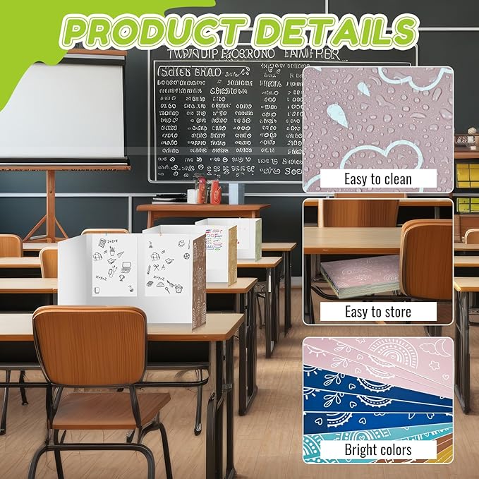 Cinrobiye 24 Pcs Boho Privacy Folders Standard for Students Cardboard Shields Test Privacy Boards Motivational Words Desk Dividers Shield for Classroom School Study Supplies (Boho)