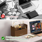 WISUCART Bamboo Mail Organizer Countertop Wood Desk Organizer Drawer Tabletop Storage Box Letter Sorter Makeup Organizer for School Home Office Supplies Brown
