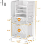 Feyejade Rolling File Cart with 2 Drawers, White File Cabinet Organizer for Hanging File Folders, Letter-Size File Storage with Wheels, Multi-Layer Mobile Filing Cabinet for Office and Home, White