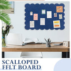 Mooliwe Scalloped Felt Bulletin Board 48 x 36 Inches Foldable Dark Blue Pin Cork Board Alternative for Wall, 4' x 3' Trifold Picture Vision Self Adhesive Bulletin Decorative
