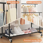 Calmootey Double Rod Clothing Garment Rack,Rolling Hanging Clothes Rack,Portable Clothes Organizer for Bedroom,Living Room,Clothing Store,Black