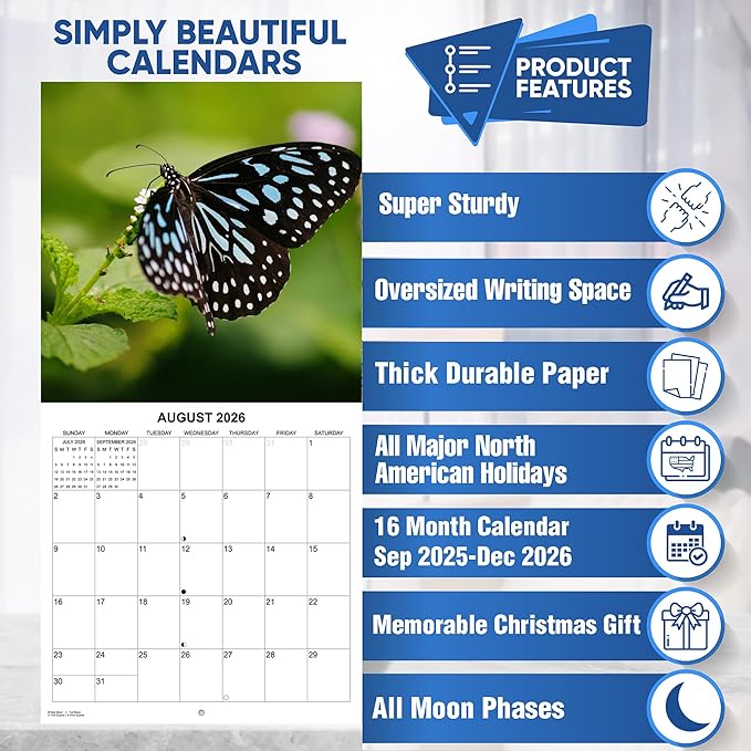 2026 Butterflies Monthly Wall Calendar | Insects Calendar 2025-2026